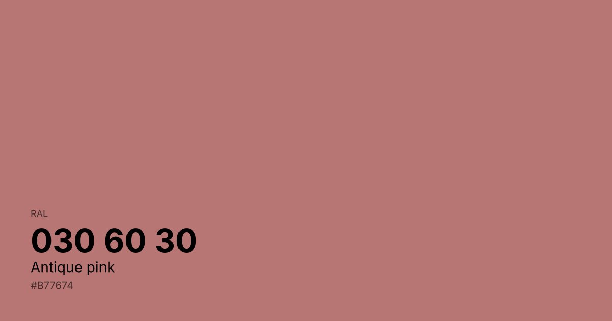 RAL 030 60 30 Antique pink color swatch - #b77674 hex code for design, paint, and coating reference
