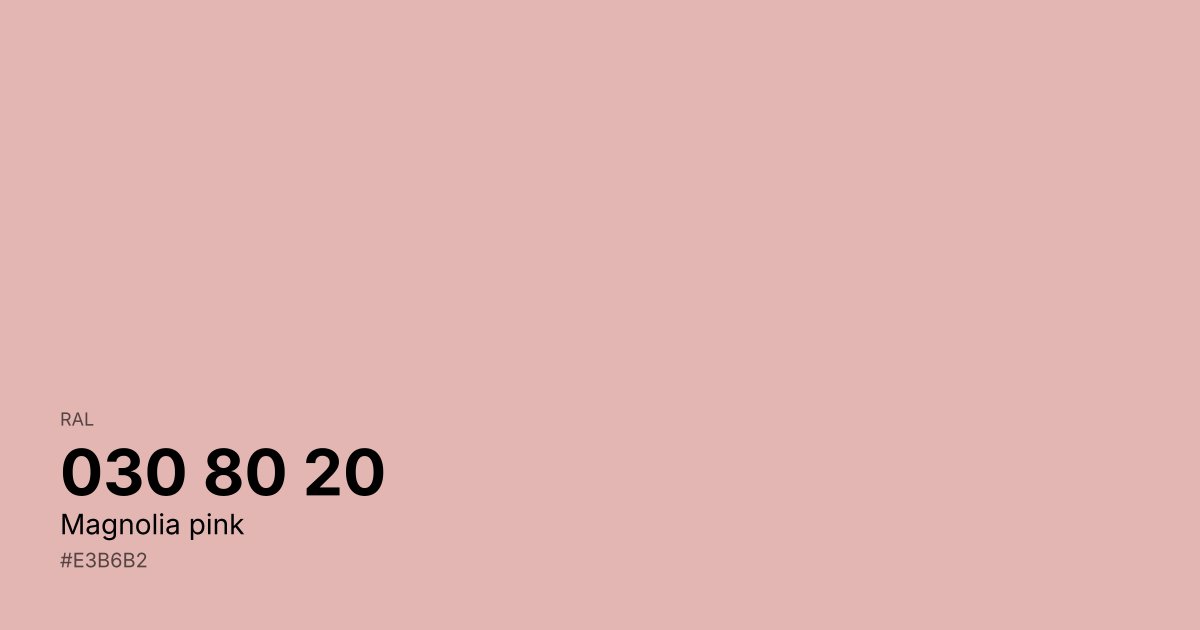 RAL 030 80 20 Magnolia pink color swatch - #e3b6b2 hex code for design, paint, and coating reference