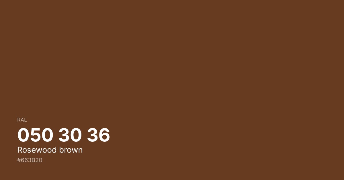 RAL 050 30 36 Rosewood brown color swatch - #663b20 hex code for design, paint, and coating reference