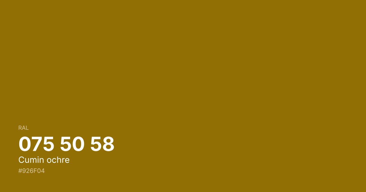 RAL 075 50 58 Cumin ochre color swatch - #926f04 hex code for design, paint, and coating reference