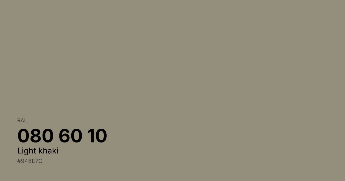 RAL 080 60 10 Light khaki color swatch - #948e7c hex code for design, paint, and coating reference
