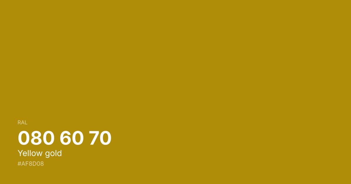 RAL 080 60 70 Yellow gold color swatch - #af8d08 hex code for design, paint, and coating reference
