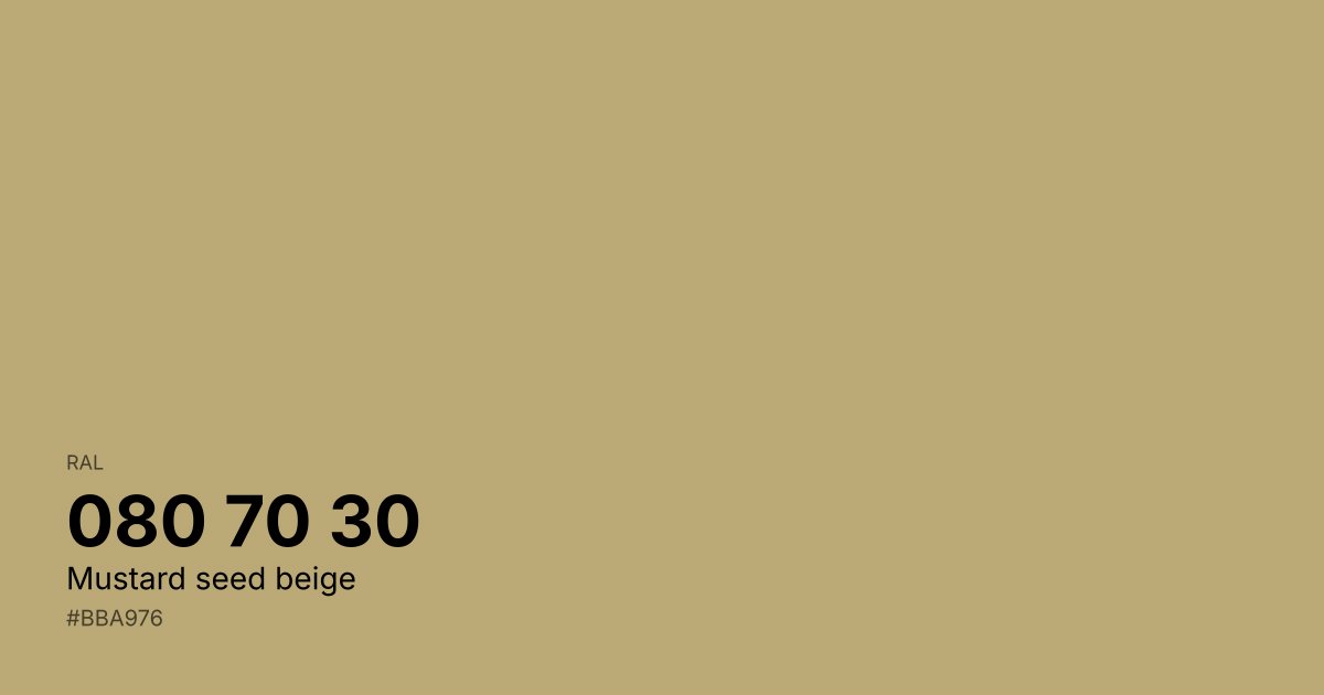 RAL 080 70 30 Mustard seed beige color swatch - #bba976 hex code for design, paint, and coating reference