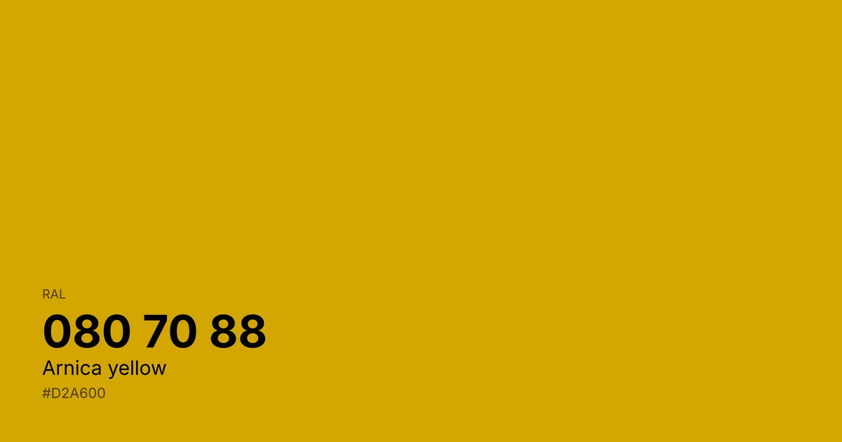 RAL 080 70 88 Arnica yellow color swatch - #d2a600 hex code for design, paint, and coating reference