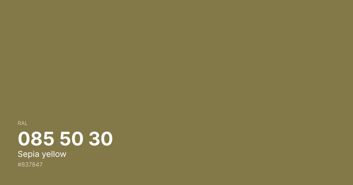 RAL 085 50 30 Sepia yellow color swatch - #837847 hex code for design, paint, and coating reference
