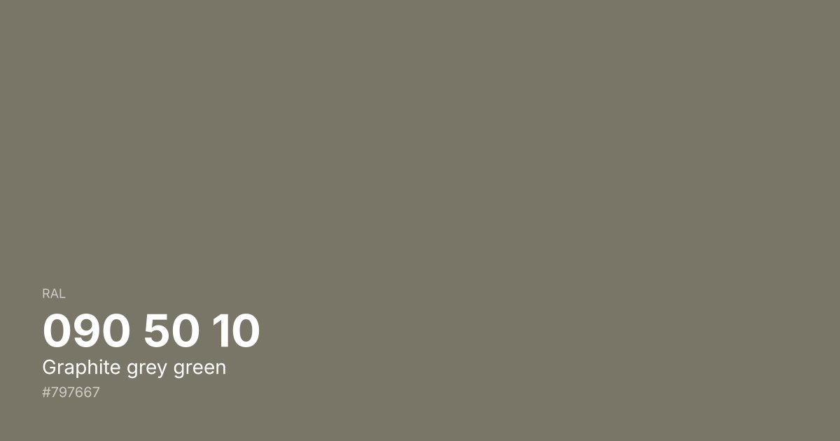 RAL 090 50 10 Graphite grey green color swatch - #797667 hex code for design, paint, and coating reference