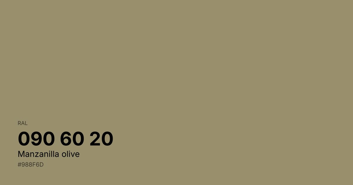 RAL 090 60 20 Manzanilla olive color swatch - #988f6d hex code for design, paint, and coating reference