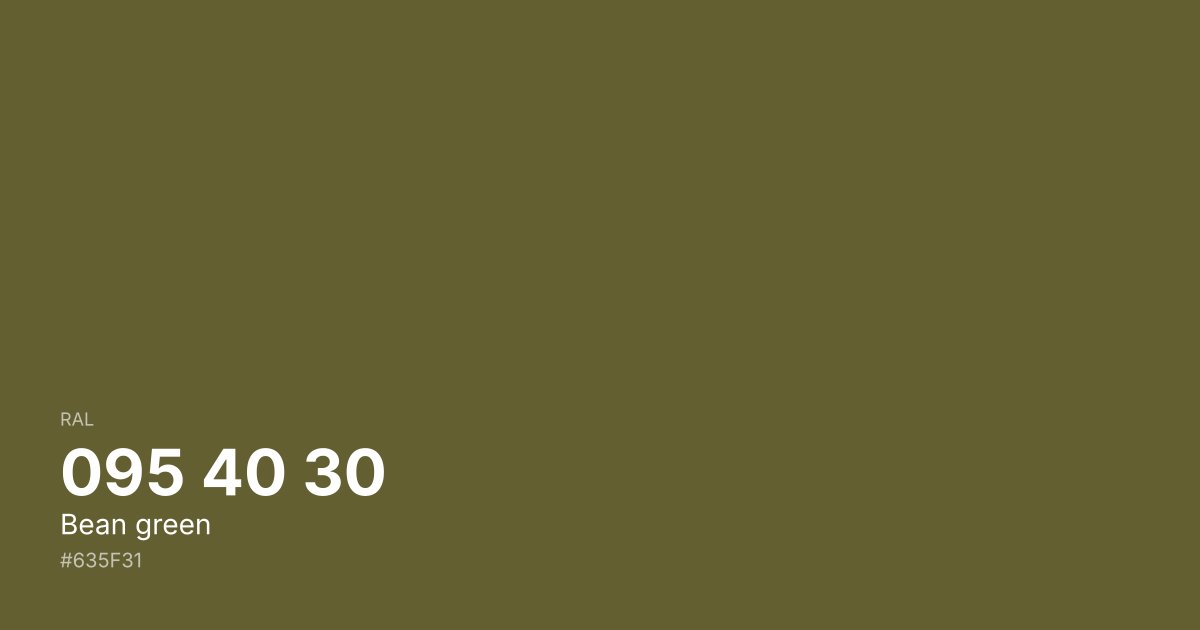 RAL 095 40 30 Bean green color swatch - #635f31 hex code for design, paint, and coating reference
