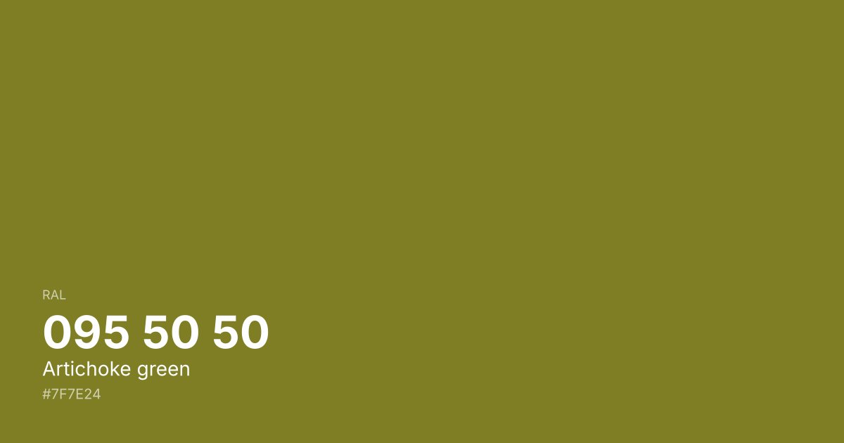 RAL 095 50 50 Artichoke green color swatch - #7f7e24 hex code for design, paint, and coating reference