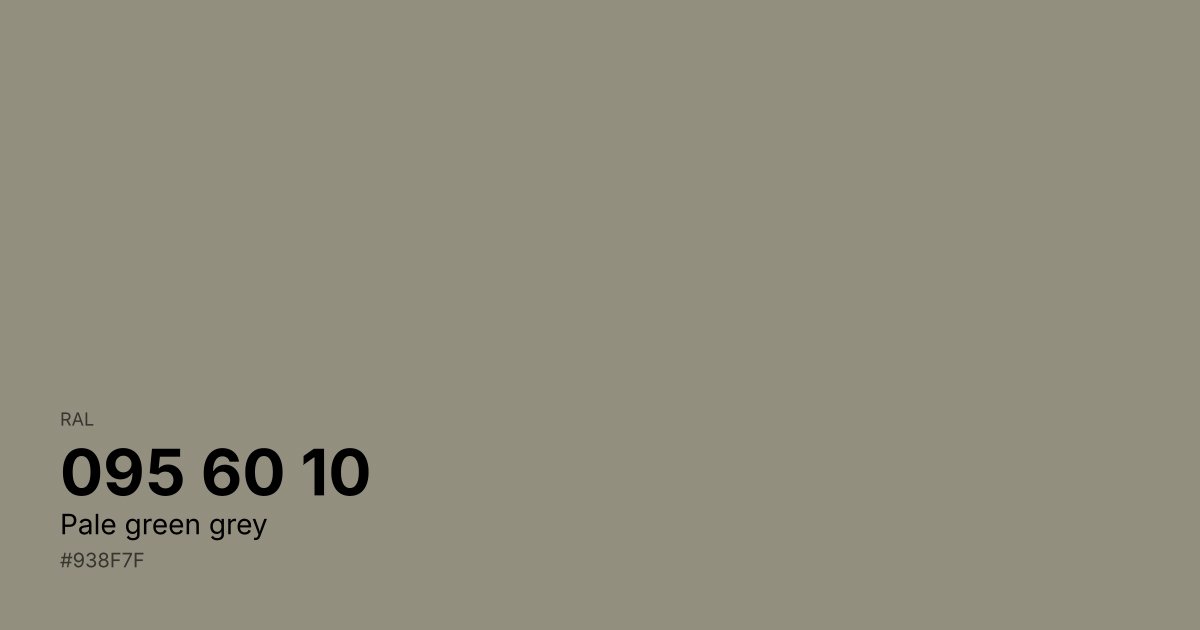 RAL 095 60 10 Pale green grey color swatch - #938f7f hex code for design, paint, and coating reference