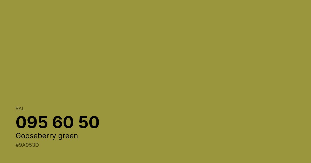 RAL 095 60 50 Gooseberry green color swatch - #9a953d hex code for design, paint, and coating reference