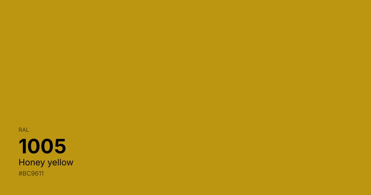 RAL 1005 Honey yellow color swatch - #bc9611 hex code for design, paint, and coating reference