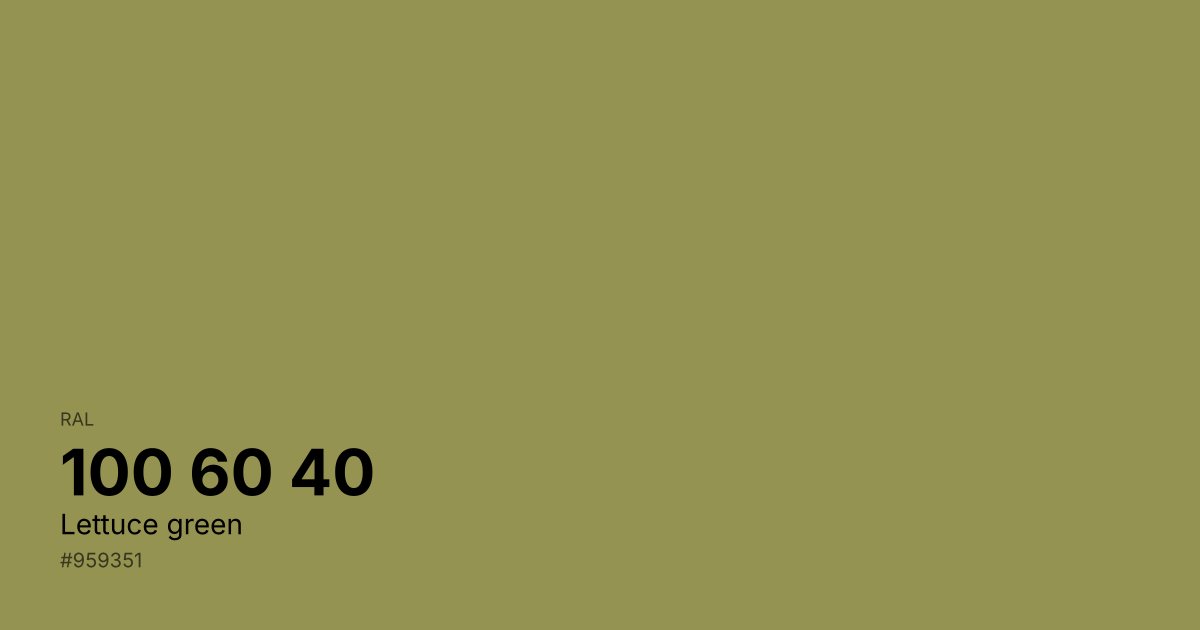 RAL 100 60 40 Lettuce green color swatch - #959351 hex code for design, paint, and coating reference
