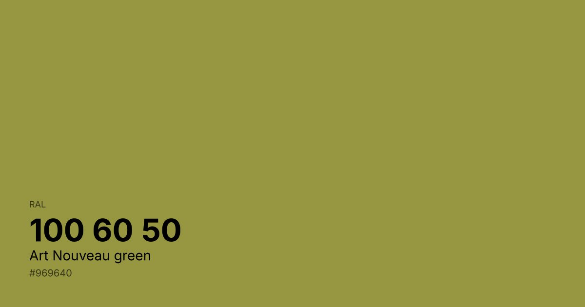 RAL 100 60 50 Art Nouveau green color swatch - #969640 hex code for design, paint, and coating reference
