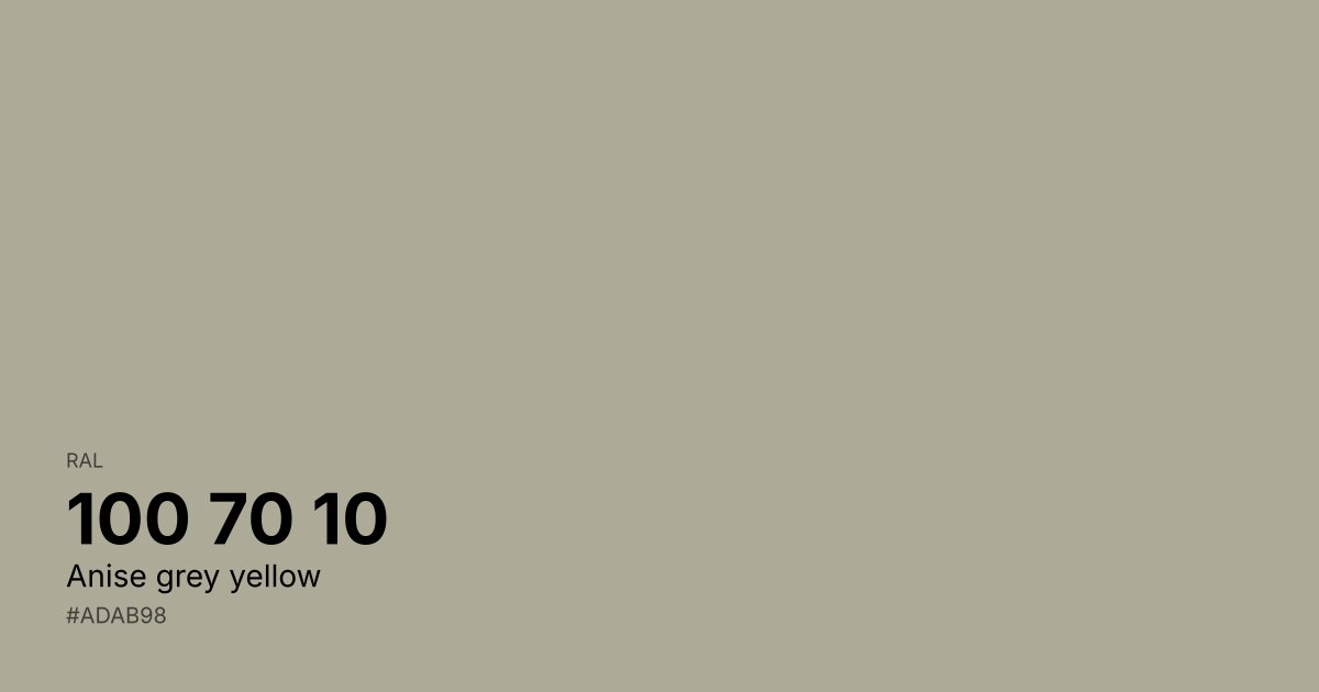 RAL 100 70 10 Anise grey yellow color swatch - #adab98 hex code for design, paint, and coating reference