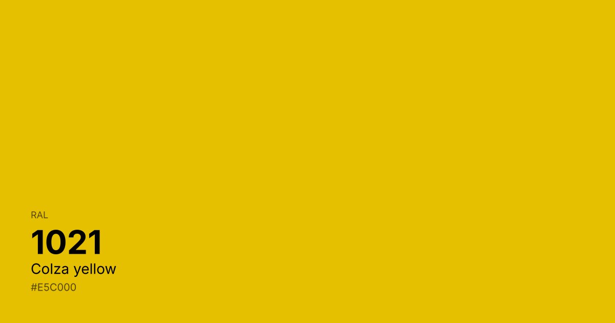 RAL 1021 Colza yellow color swatch - #e5c000 hex code for design, paint, and coating reference