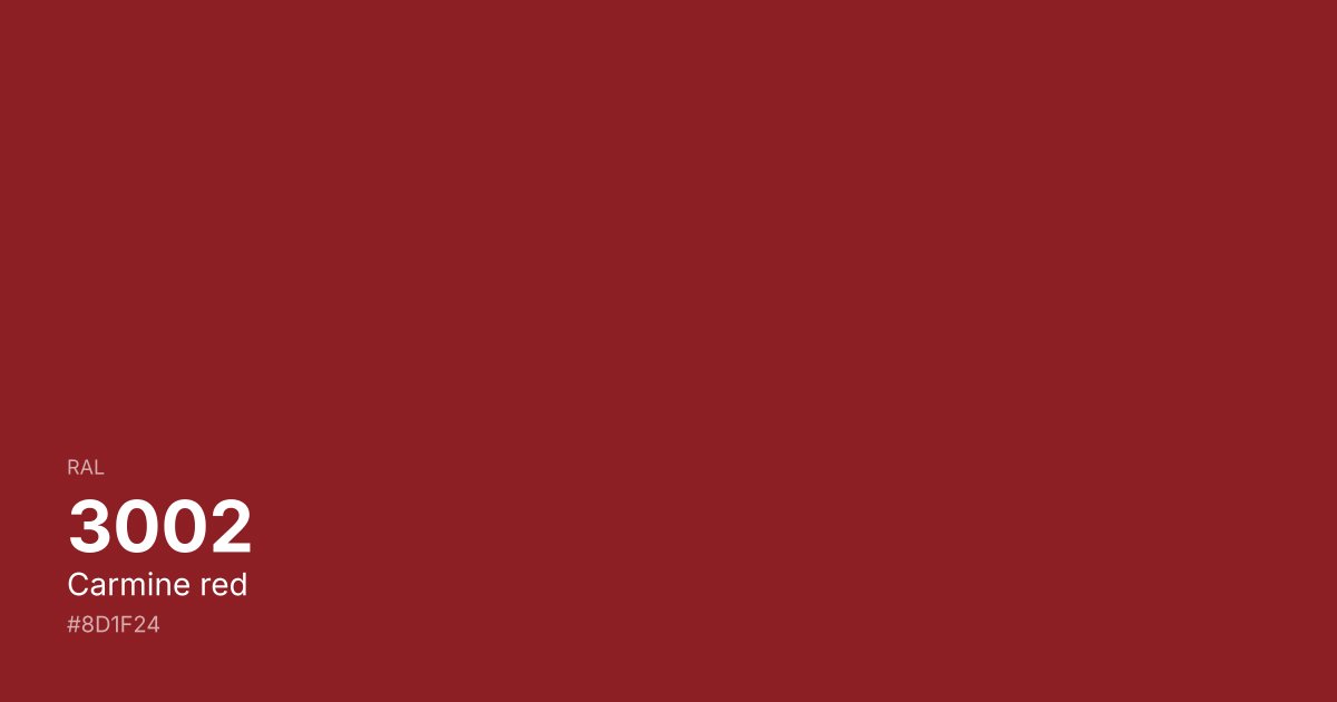 RAL 3002 Carmine red color swatch - #8d1f24 hex code for design, paint, and coating reference