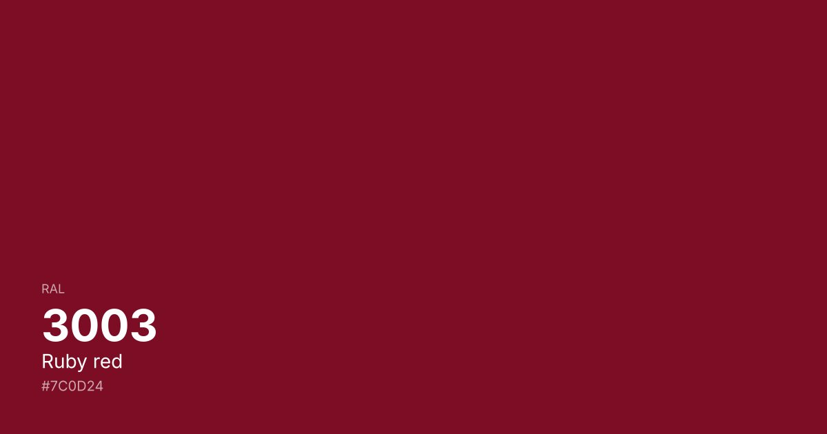 RAL 3003 Ruby red color swatch - #7c0d24 hex code for design, paint, and coating reference