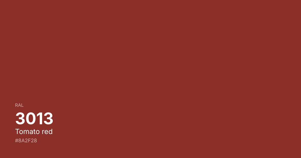 RAL 3013 Tomato red color swatch - #8a2f28 hex code for design, paint, and coating reference