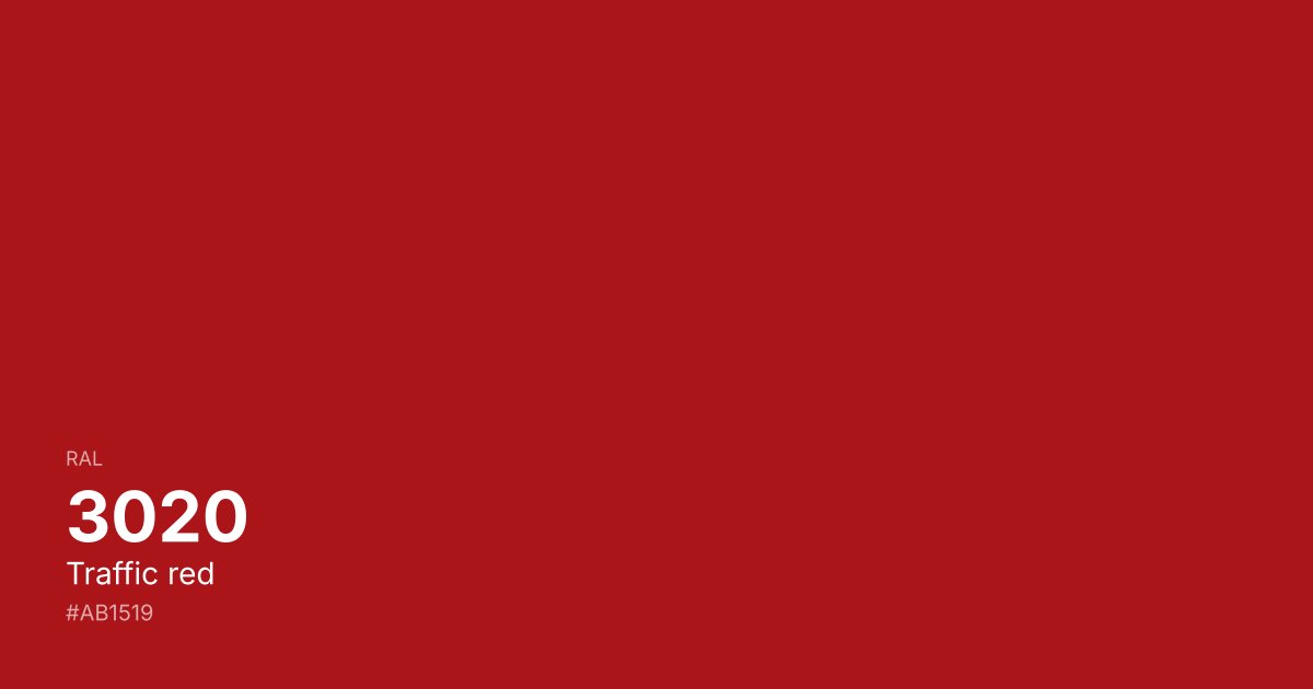 RAL 3020 Traffic red color swatch - #ab1519 hex code for design, paint, and coating reference