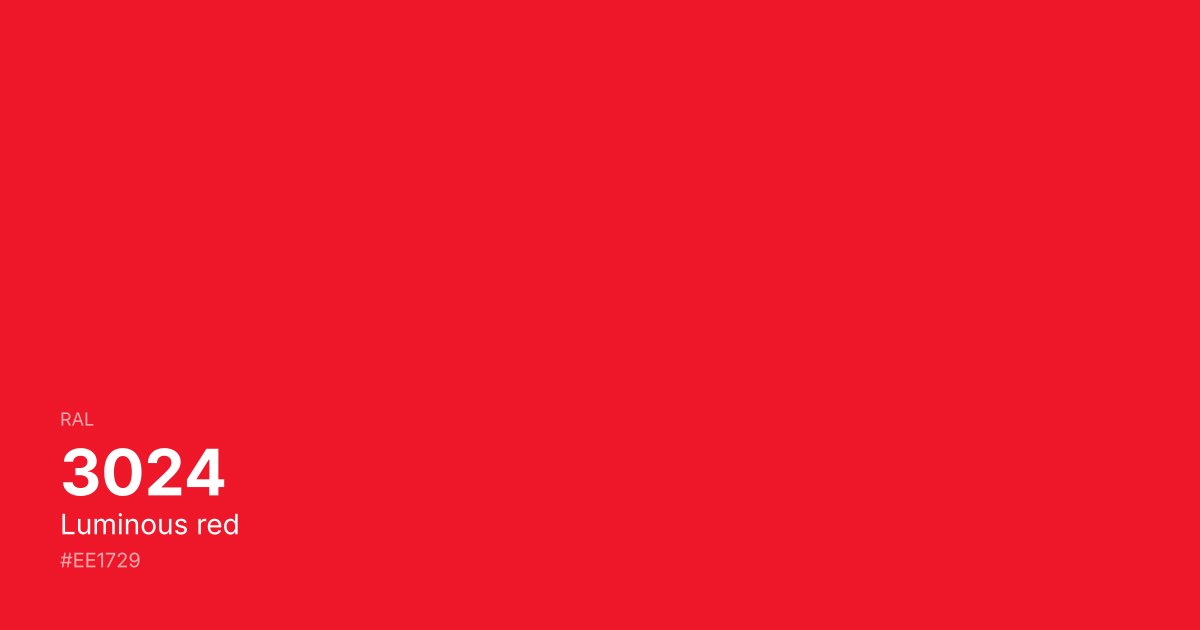 RAL 3024 Luminous red color swatch - #ee1729 hex code for design, paint, and coating reference