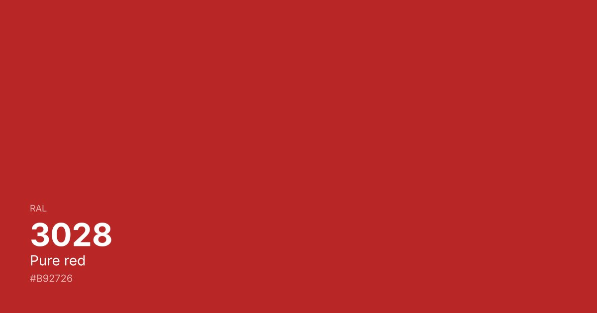 RAL 3028 Pure red color swatch - #b92726 hex code for design, paint, and coating reference
