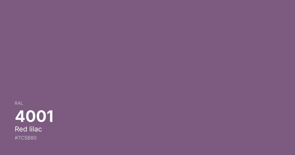 RAL 4001 Red lilac color swatch - #7c5b80 hex code for design, paint, and coating reference