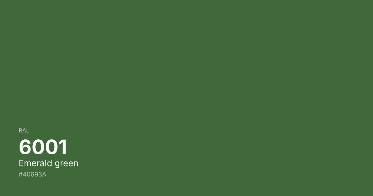 RAL 6001 Emerald green color swatch - #40693a hex code for design, paint, and coating reference