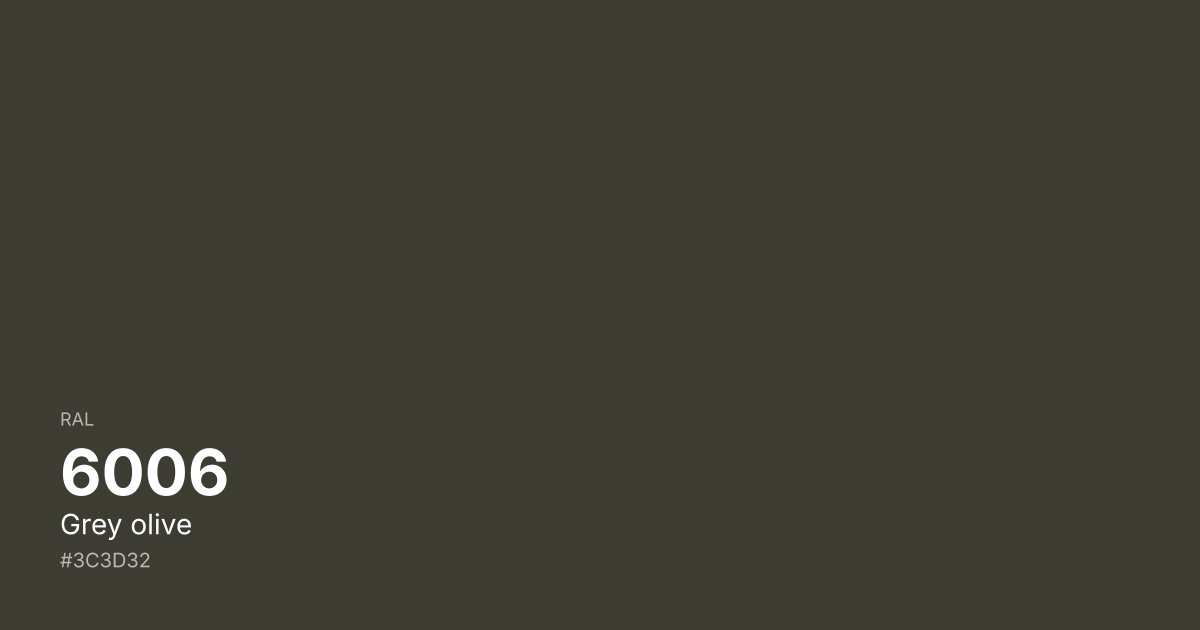 RAL 6006 Grey olive color swatch - #3c3d32 hex code for design, paint, and coating reference
