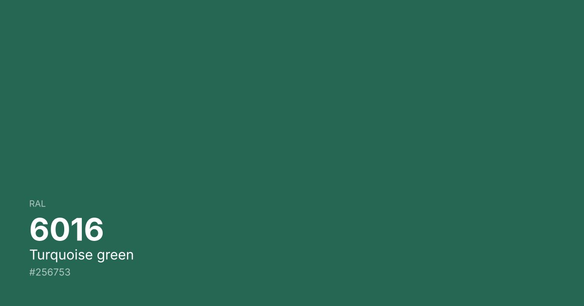 RAL 6016 Turquoise green color swatch - #256753 hex code for design, paint, and coating reference