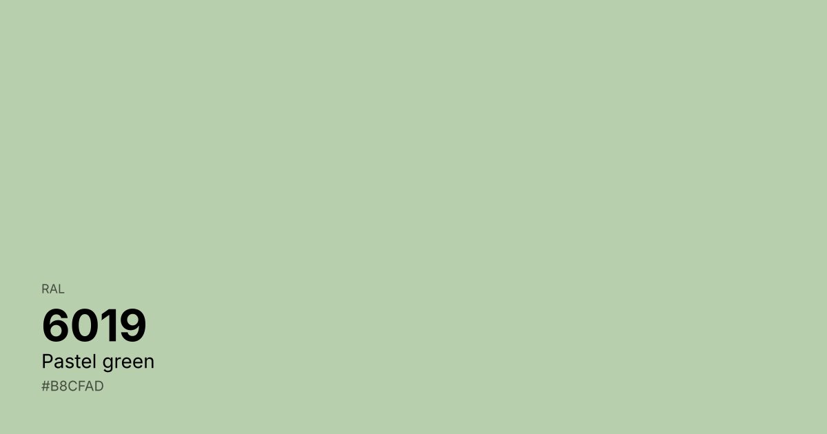 RAL 6019 Pastel green color swatch - #b8cfad hex code for design, paint, and coating reference