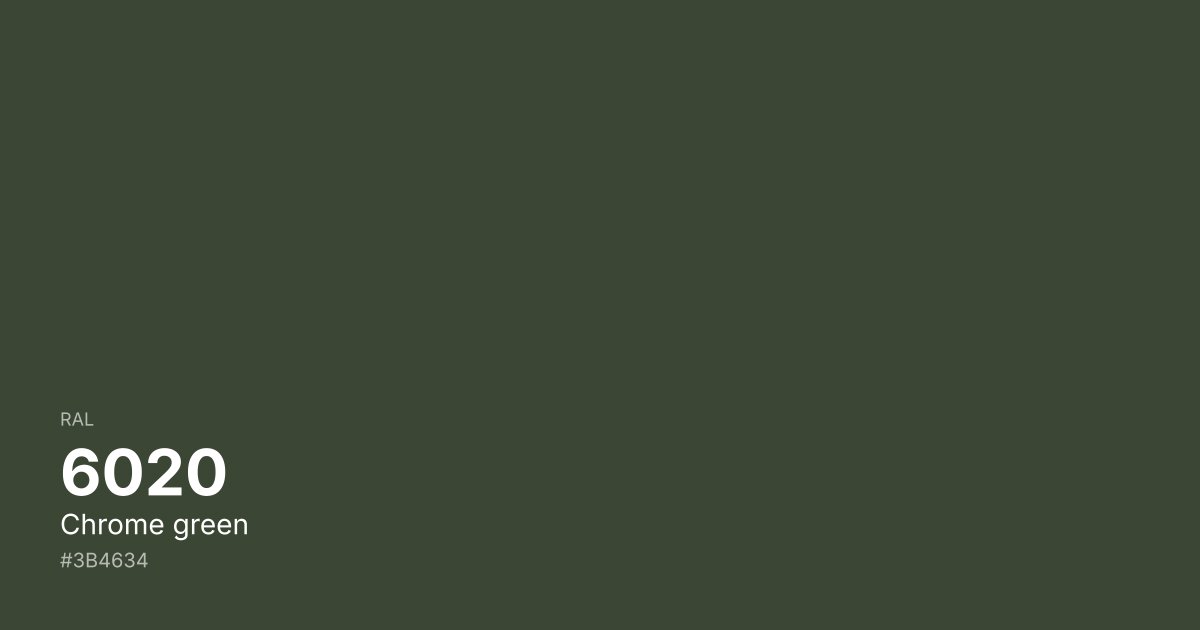 RAL 6020 Chrome green color swatch - #3b4634 hex code for design, paint, and coating reference