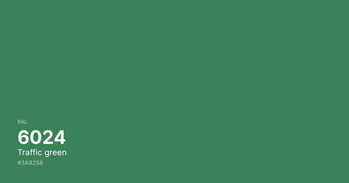 RAL 6024 Traffic green color swatch - #3a8258 hex code for design, paint, and coating reference