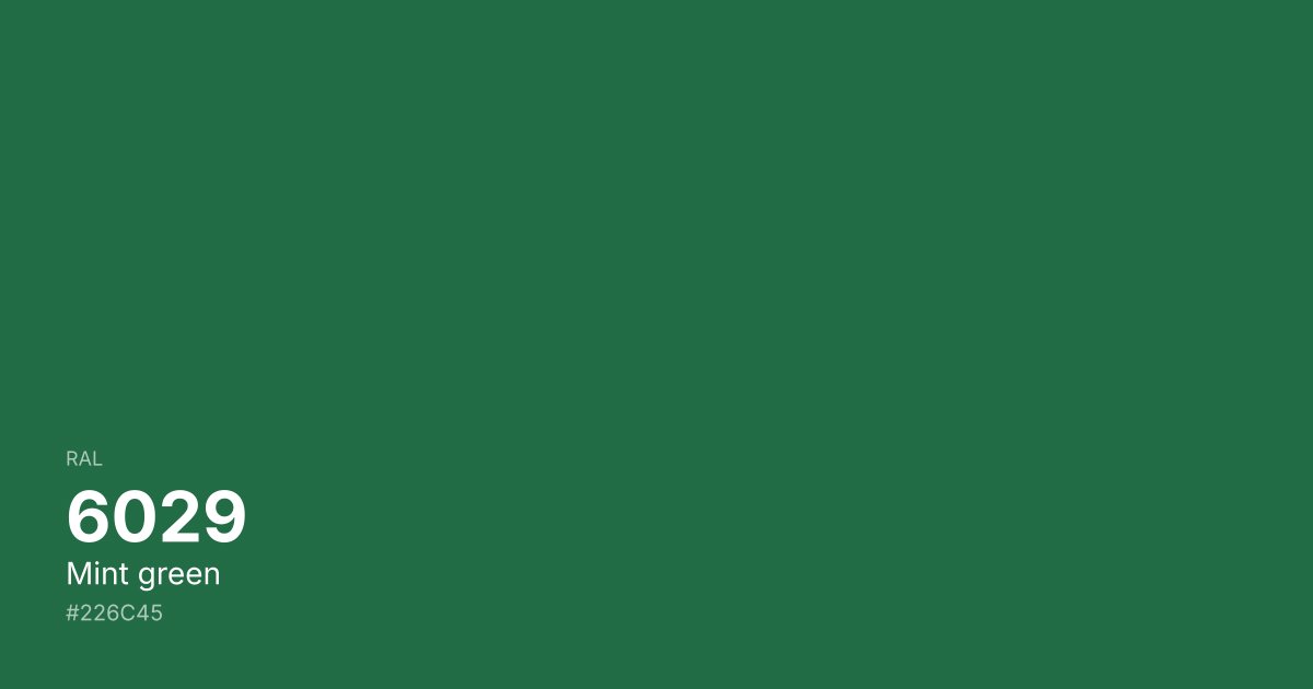 RAL 6029 Mint green color swatch - #226c45 hex code for design, paint, and coating reference