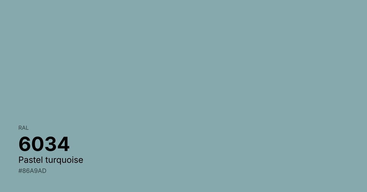 RAL 6034 Pastel turquoise color swatch - #86a9ad hex code for design, paint, and coating reference
