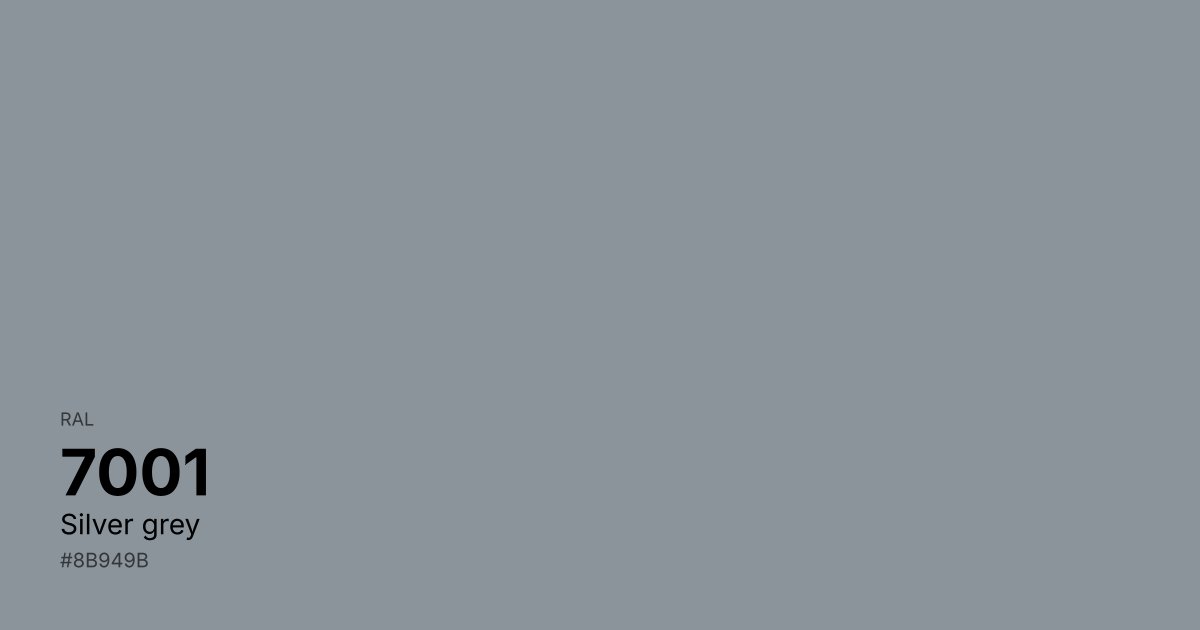 RAL 7001 Silver grey color swatch - #8b949b hex code for design, paint, and coating reference