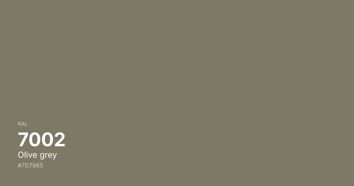 RAL 7002 Olive grey color swatch - #7d7965 hex code for design, paint, and coating reference