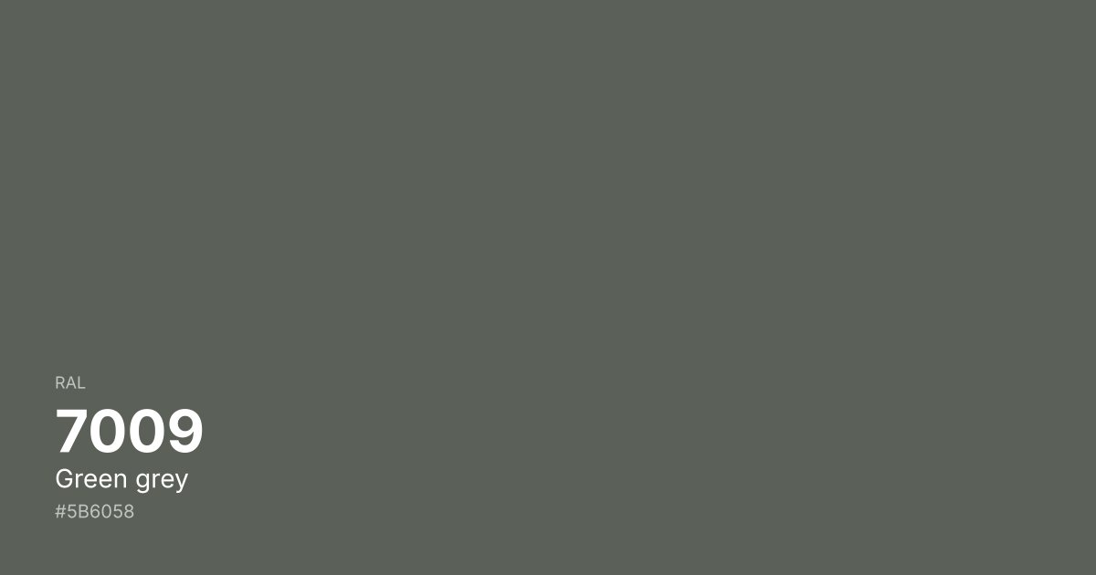 RAL 7009 Green grey color swatch - #5b6058 hex code for design, paint, and coating reference