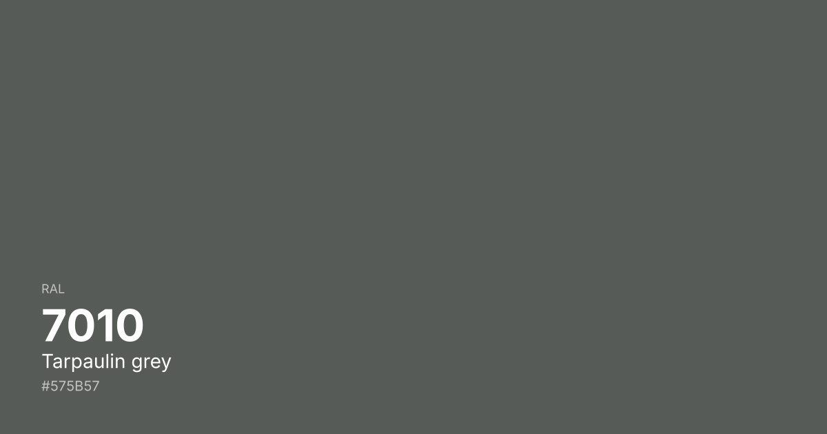 RAL 7010 Tarpaulin grey color swatch - #575b57 hex code for design, paint, and coating reference