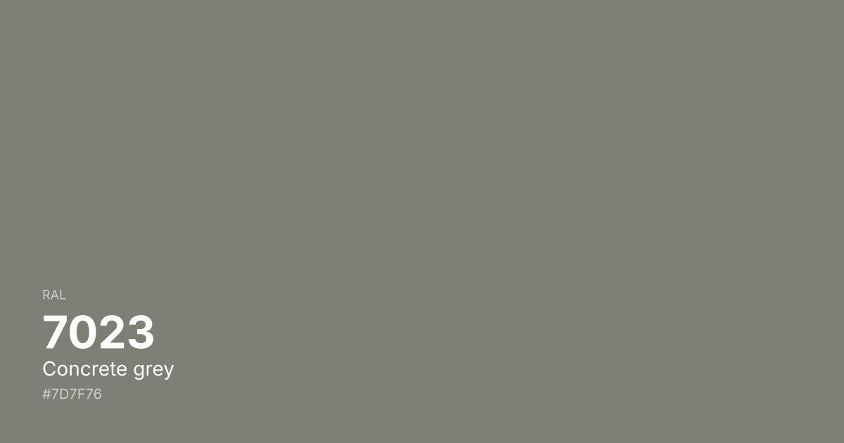 RAL 7023 Concrete grey color swatch - #7d7f76 hex code for design, paint, and coating reference