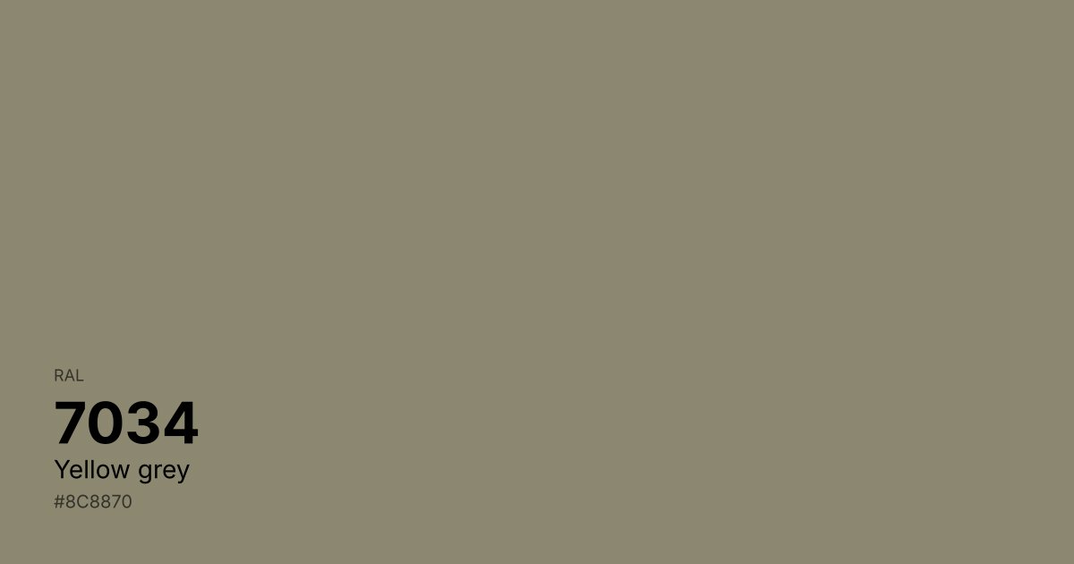 RAL 7034 Yellow grey color swatch - #8c8870 hex code for design, paint, and coating reference