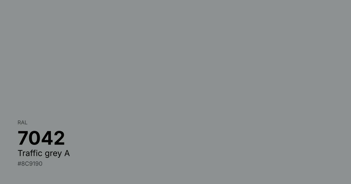 RAL 7042 Traffic grey A color swatch - #8c9190 hex code for design, paint, and coating reference