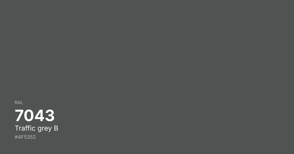 RAL 7043 Traffic grey B color swatch - #4f5352 hex code for design, paint, and coating reference