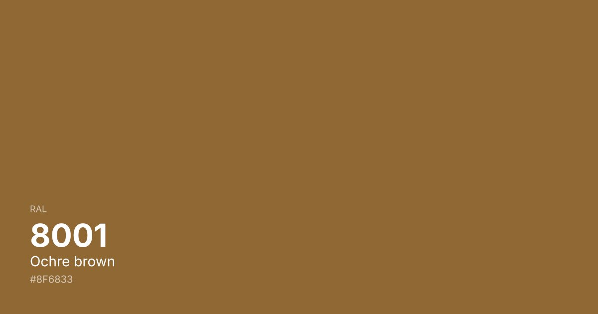 RAL 8001 Ochre brown color swatch - #8f6833 hex code for design, paint, and coating reference