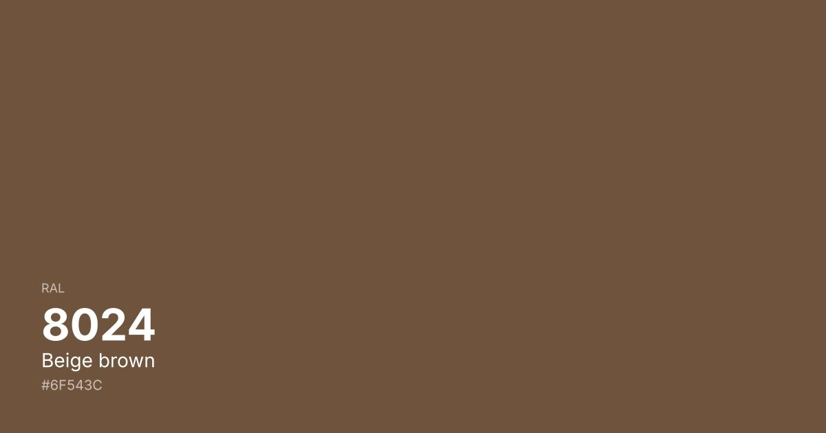 RAL 8024 Beige brown color swatch - #6f543c hex code for design, paint, and coating reference