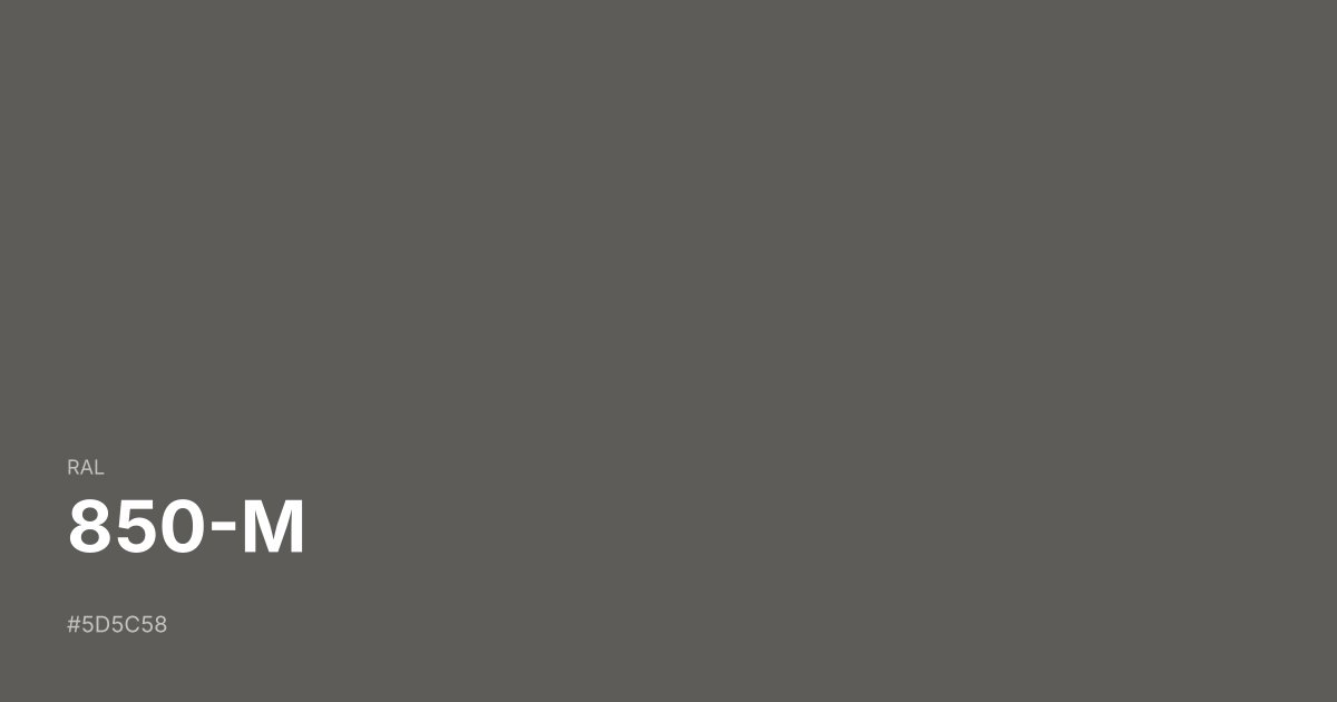 RAL 850-M color swatch - #5d5c58 hex code for design, paint, and coating reference